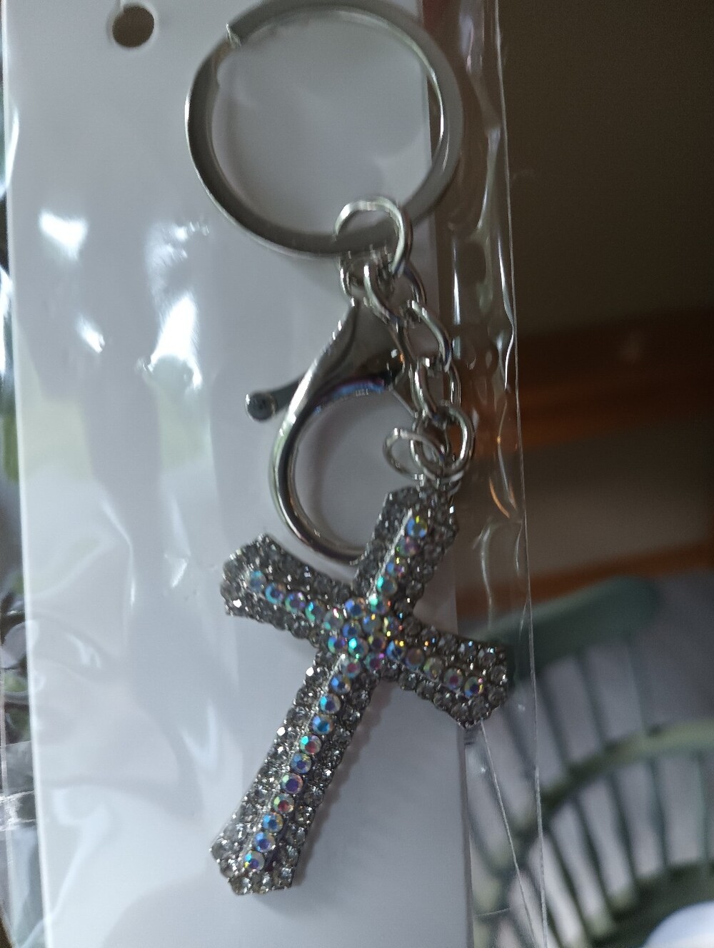 Crystal Cross Keychain - Silver Rhinestones - Picture 2 of 2